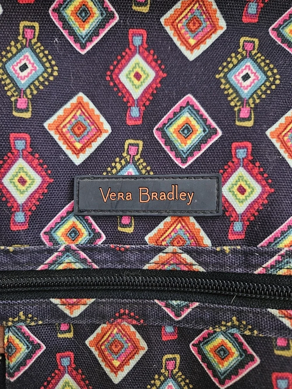 Vera Bradley Navy Backpack with Multicolor Diamond Print